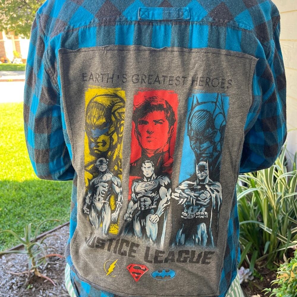 Justice League Upcycled Flannel Shirt Size small unisex